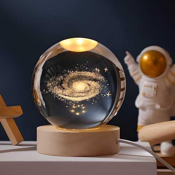 3D Galaxy Crystal Ball Night Lamp – Solar System LED USB Table Lamp